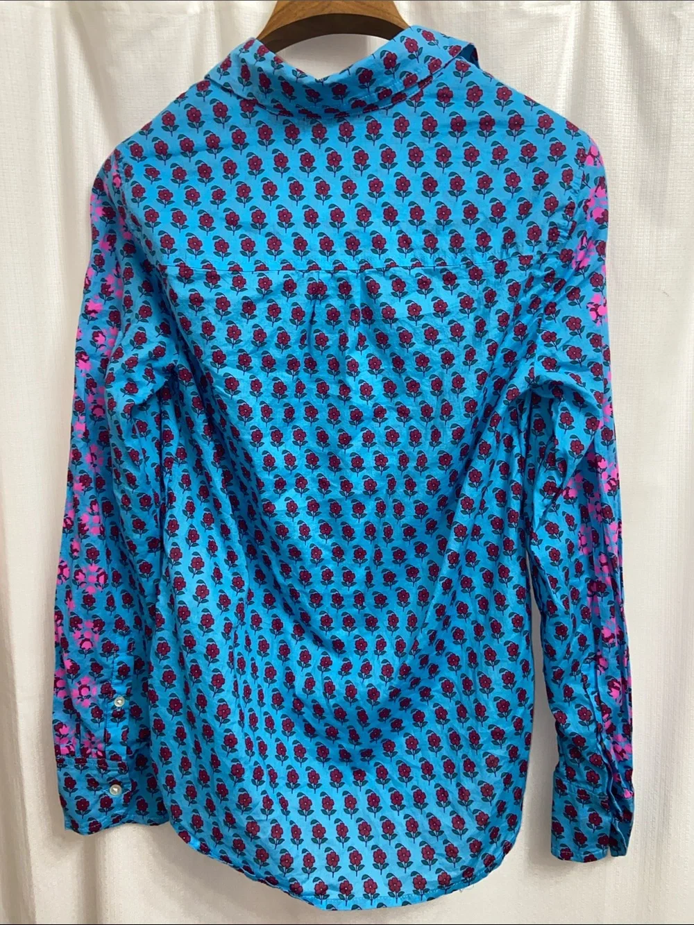 J. Crew Lightweight Cotton Turquoise Button-Down Shirt with Pink Floral Print